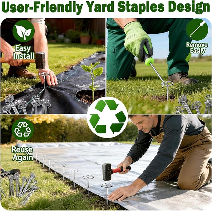 120 PCS Landscape Fabric Staples Pins,Thickened 8 Gauge Circle Top Landscape Fabric Stakes, 6 inch Galvanized Weed Barrier Stakes Pins with Removal Tool, Garden Staples for Weed Barrier Fabric