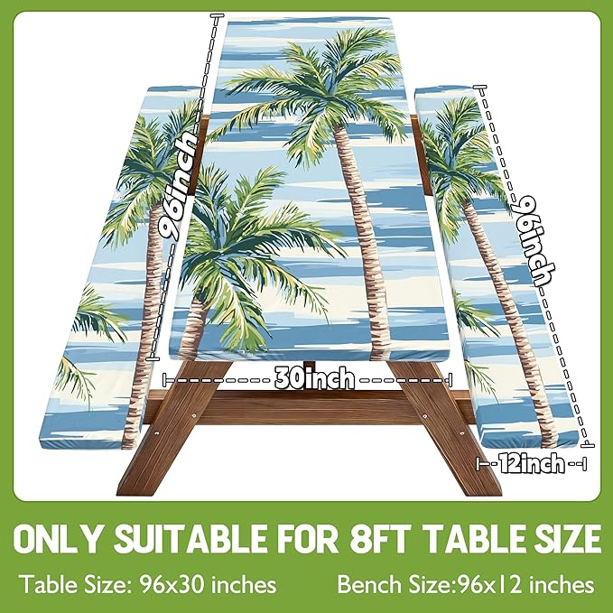 Picnic Table Cover with Bench Covers Waterproof Elastic Rectangle Reusable Folding Tablecloth Manteles Mantelería Camping Essentials Rv Car Travel Supplies Table Cloth Outdoor Road Trip Camper Gifts