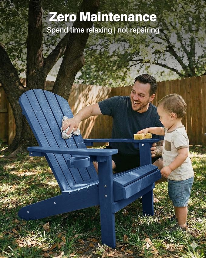 YEFU Adirondack Chairs Set of 6: Outdoor Chair HIPS Plastic Adirondack Chairs - Patio Chairs with Wood Texture - Lawn Fire Pit Deck Porch Garden Chairs for Adults (Navy Blue)
