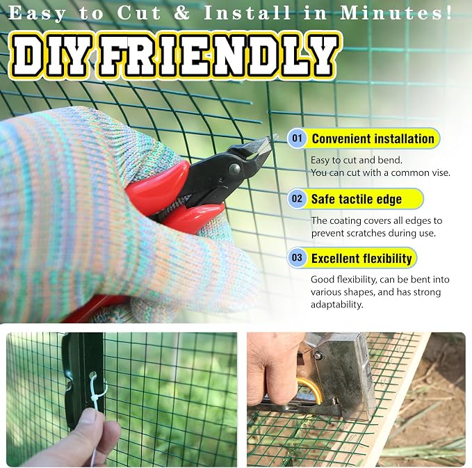 Hardware Cloth 1/2inx48inx100ft, Chicken Wire Fencing Vinyl PVC Coated Welded Wire Mesh Animal Coop Garden Plant for Rabbit Snake Rodents Foxes Groundhogs Poultry Netting Cage Farm Protection
