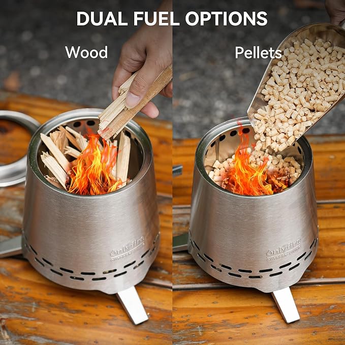 Portable Fire Pit with Pot Bracket & Carry Bag, 7.8” Camping Stove, Tabletop Fireplace, Smokeless Wood Burning Firepit for Outdoor Patio Backyard RV Tailgating, Sliver FP053