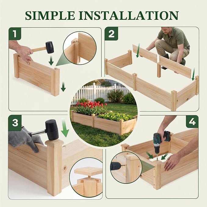 8x2ft Outdoor Wooden Raised Garden Bed, Elevated Planter Box for Vegetables/Garden/Lawn/Patio, Natural Wood, 96 x 24 x 9in