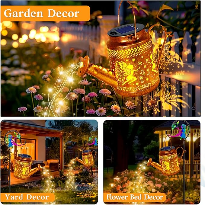 Solar Lanterns Outdoor Waterproof, Gifts for Mom Grandma Women Wife Daughter Mother's Day, Fairy Watering Can Garden Decor with Shepherd Hook, Hanging Solar Lights Yard Art Outside Patio Path Decor