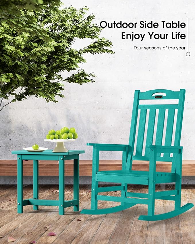 Outdoor Side Table, HDPE Small Outdoor Table, Adirondack Side Tables, Outside End Tables for Patio, Porch, Deck, Pool, Weather Resistant (Lake Blue)