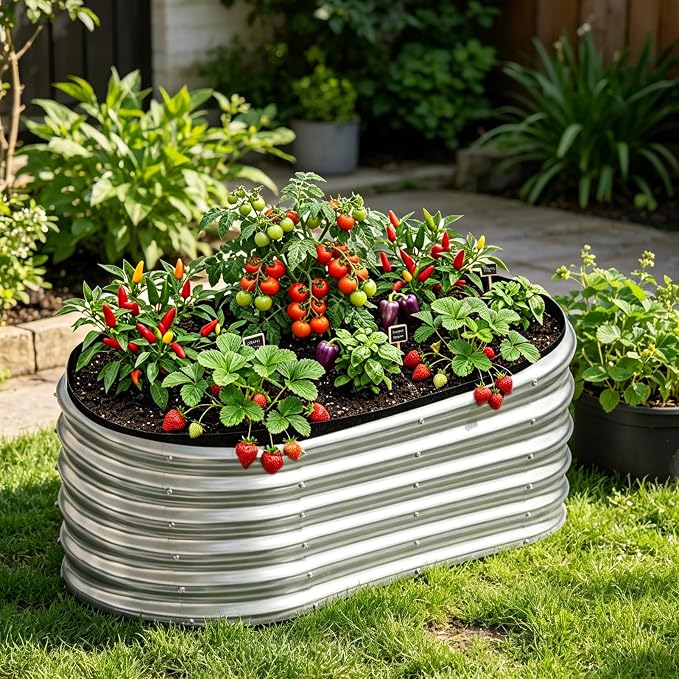 2 Sets Raised Garden Bed Liner Bag, 4 x 2 x 1 ft Oval Breathable Grow Bed Fabric Liners with Clips Gloves, Garden Grow Bed Bag Grow Planter Bags Plant Bed for Planting Vegetables Flowers and Herbs