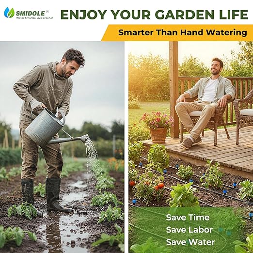 230FT Drip Irrigation System Kit, Quick Connect Garden Watering System, Complete Automatic Drip Irrigation Kit with 1/2" & 1/4" Tubing, Adjustable Emitters for Garden, Raised Beds & Greenhouse
