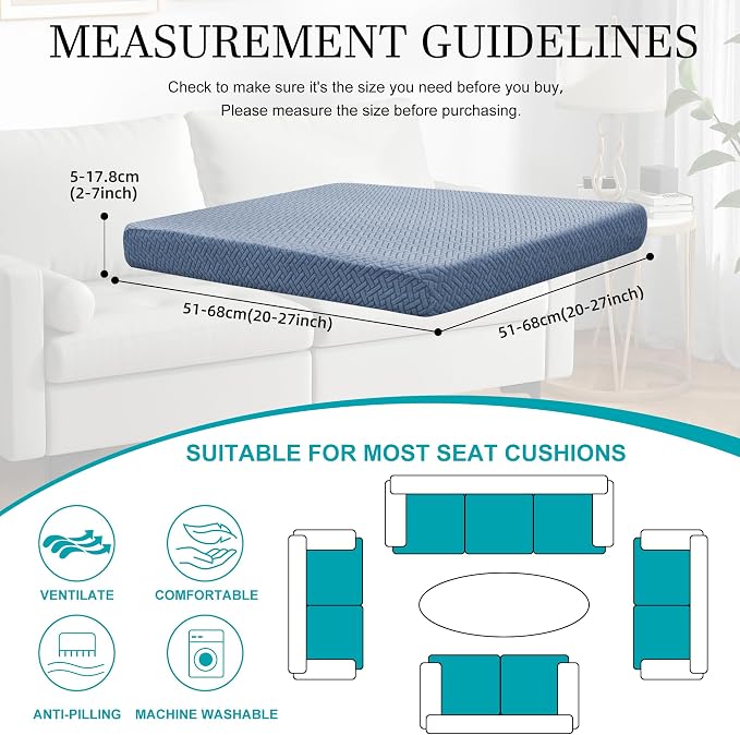 12Pcs Stretch Patio Cushion Covers,Outdoor Couch Covers Replacement,Outdoor Couch & Sofa Slipcovers,for Patio Furniture Cushion Covers,Washable Reusable Furniture Protector (West Lake Blue,Cover Only)
