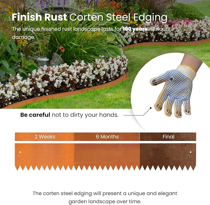 Corten Steel Landscape Edging Steel Landscaping Edging Metal Garden Edging Lawn Edge Border Rust Patina 40 Inch Strips 6 Inch Depth Hammer-in for Outdoor Yard Lawn Flower Plant 6 pcs