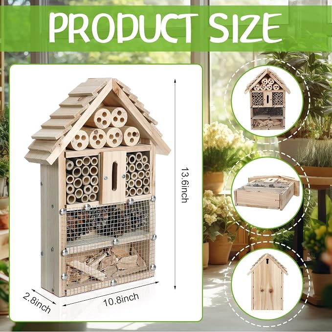 2 Set Bug Hotel Kit DIY Insect Hotel Lady Bug House for Garden DIY Cedar Wood Craft for Butterfly, Ladybird, Beneficial Insect Habitat Mason Bee House, 13.6 x 10.8 x 2.8 Inch(A)