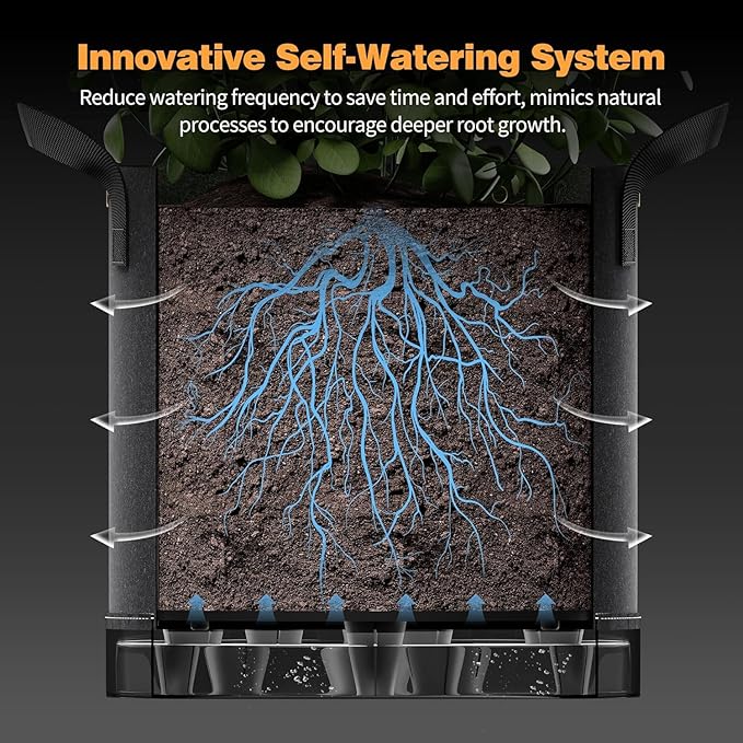 Patigrow Self-Watering Grow Bags, 5-Pack 3 Gallon 420G Thick Nonwoven Fabric Pots with Reinforced Handles and Multi-Purpose Rings, for Low Stress Plant Training Fruits, Vegetables,and Flowers