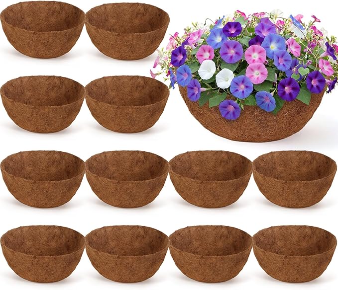 Gerrii 12 Pcs 20 Inch Coconut Liners for Hanging Baskets Coco Liners for Planters Natural Round Coconut Coco Planter Basket Coir Liner for Hanging Basket Flowers/Vegetables