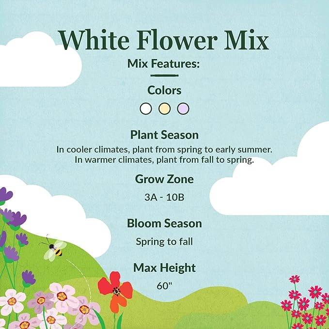 Ferry Morse Flower Seeds - White Wild Flower Mix, Non-GMO, Outdoor, Full Sun - 1 lb