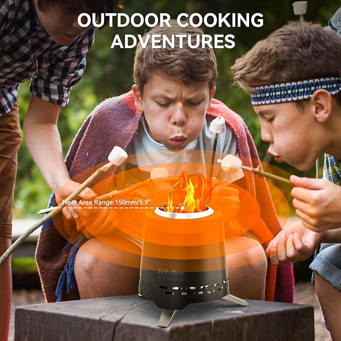 2-in-1 Smokeless Fire Pit with Pot Bracket & Carry Bag, 7.8” Portable Camping Stove, Wood Burning Mini Tabletop Fireplace for Patio Backyard RV Tailgating, Black FP053