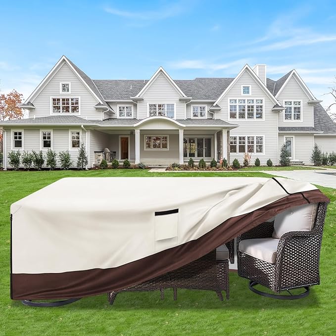 Patio Furniture Cover for 5 Pieces Set-Waterproof 600D Oxford Fabric Cover for 5 PCS Outdoor Sets Wicker Metal Couch Rocking Glider Swivel Chairs Ottomans Sectional Sofa Dining Chair Beige
