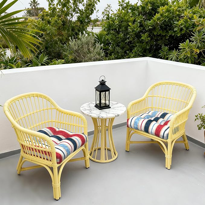 LVTXIII Outdoor/Indoor Tufted Seat Cushion, Decorative Wicker Chair Pads All Weather Seat Cushion Sets for Patio Garden Home Office Furniture, 19"x19"x4", Round Back, Pack of 2, Stripe Red Blue