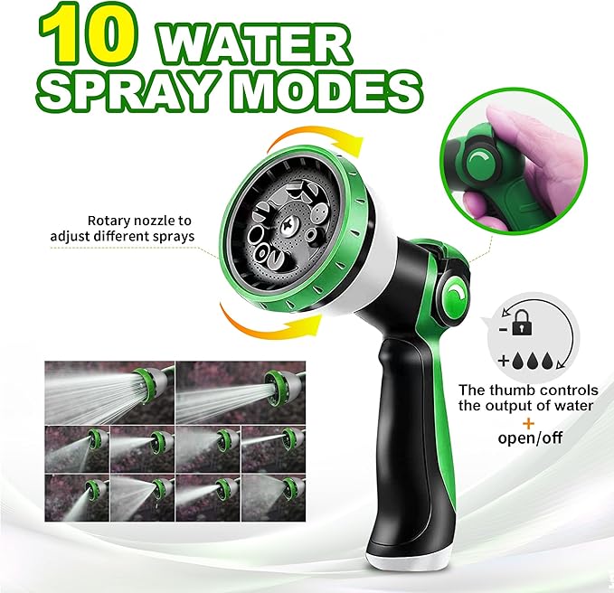 100ft Lightweight Non-Expandable Garden Hose with 10-Pattern Nozzle - Anti-Kink, Durable Triple-Layer Construction, Flexible All-Weather Hose for Watering, Car Wash, Pet Bathing