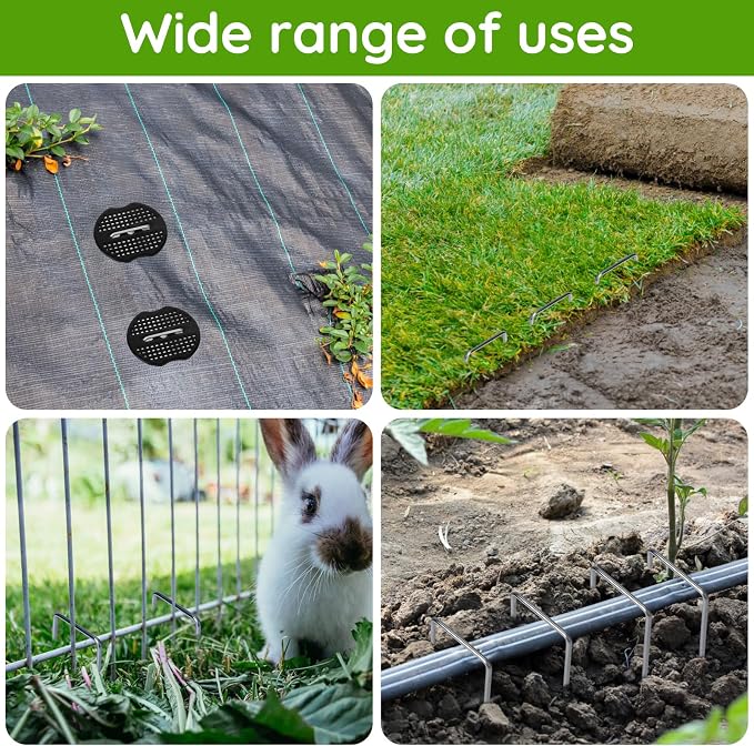 Greaner 6 Inch Garden Stakes, 60PCS U-Shaped Landscape Fabric Pins, Stakes Staples Kit with Pick Hook and Gasket Kit for Ground Weed Fabric Barrier, Orchard, Yard, Tents, Turf