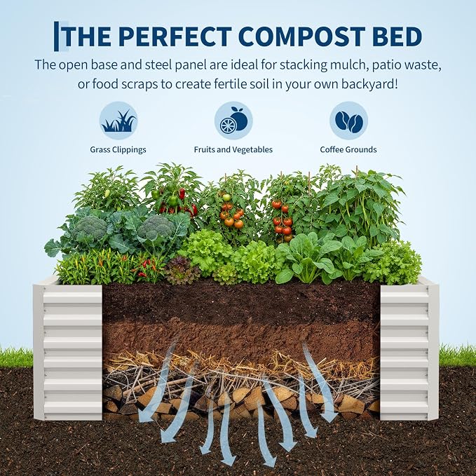 IDEALHOUSE 6x3x2 Ft Galvanized Metal Raised Garden Bed, 24-Inch Tall Heavy Duty Planter Box for Vegetables, Herbs & Flowers, Rust-Resistant Outdoor Gardening Bed, Beige
