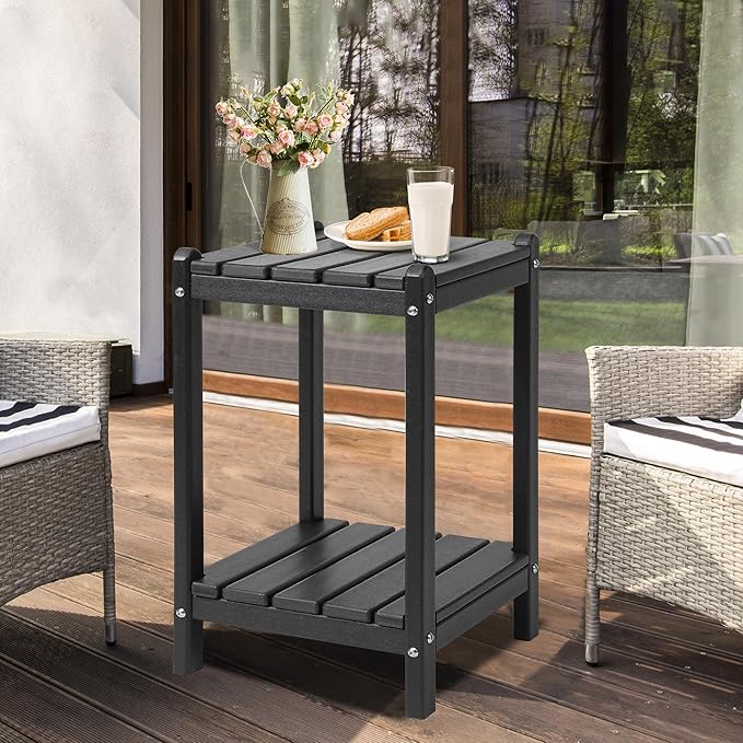 LZRS Adirondack Outdoor End Table, Pool Composite Patio Table,HDPE End Tables for Backyard,Pool, Indoor Companion, Easy Maintenance & Weather Resistant(Black)