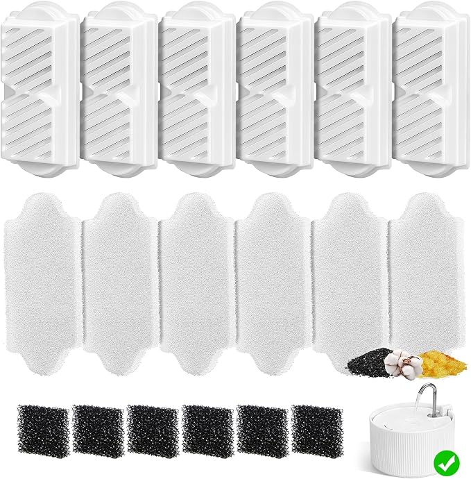 (18 Pack)6 Sets Ceramic Cat Water Fountain Replacement Filters, Pet Fountain Replacement Filters for 2.2L/74OZ
