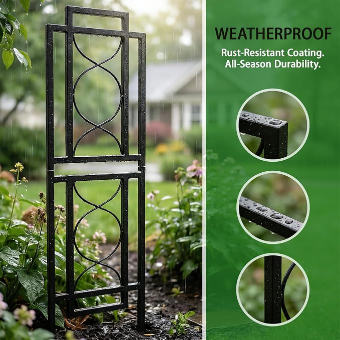 2 Pack 31.5'' Hx8'' W Black Metal Chic Garden Trellis for Climbing Plants - Outdoor Decorative Metal Flower Trellis - Black