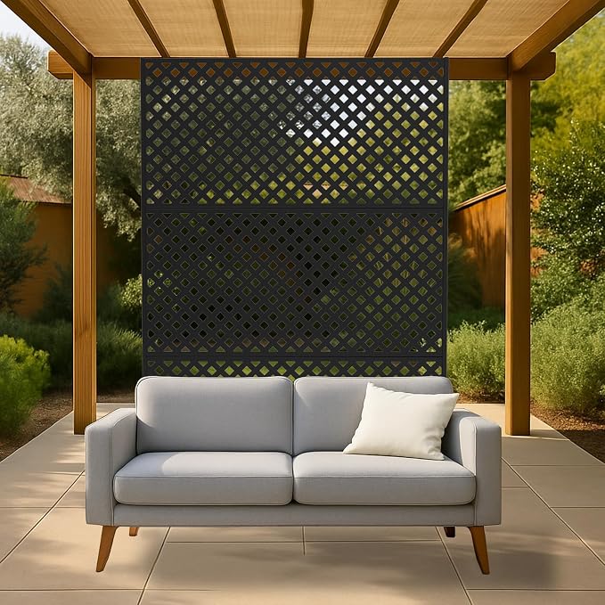 72" x 47" Metal Outdoor Privacy Screen – Freestanding Rustproof Patio Divider, Decorative Balcony Fence Panel for Garden, Deck, Yard, or Porch, Heavy-Duty Galvanized Steel, Multi-Functional Design