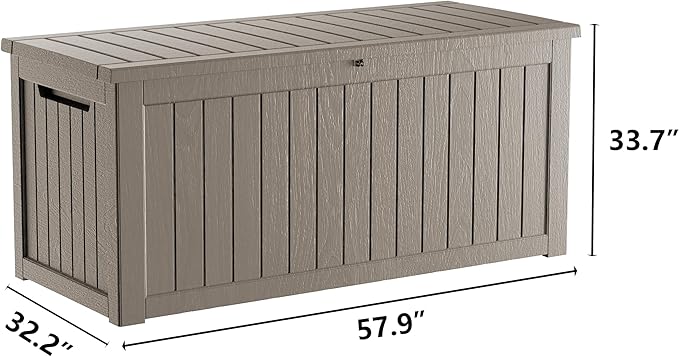 Outdoor Storage Box 275GAL Waterproof Resin Deck Box,Pool Accessories Supplies，UV-Resistant Lockable Package Delivery Bin for Garden Tools,Large Patio Outside Cushions,Chest,Furniture,Grey