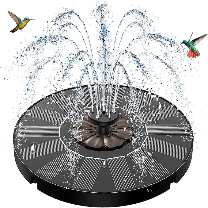 SZMP Solar Fountain 2026 Upgrade, Solar-Powered Bird Bath Fountain with 4 Fixed Rods & 7 Nozzles for Garden, Pond, Pool, and Patio – No Battery Required, Attracts Hummingbirds & Wildlife