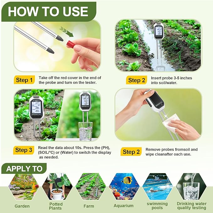 Soil Moisture Meter, 7-in-1 Digital Plant Water&Soil with EC/TDS/Fertility/PH/Temp/Mois/Sunlight Intensity Backlight LCD Display Soil Test Meter for Gardening, Farming and Outdoor Plants