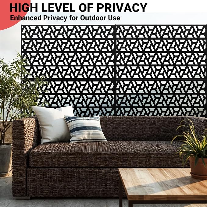 Metal Privacy Screen,72" h x 47" w 3-Panel Freestanding Decorative Fence with Stand for Outdoor Patio, Lawn, Garden, Deck, Balcony