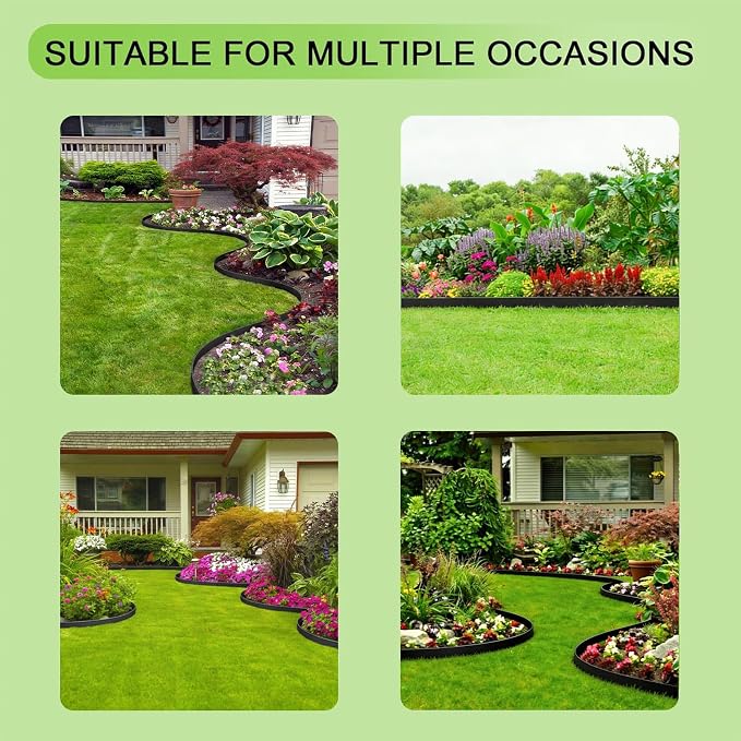 Landscape Edging 33FT,4IN High Garden Edging Borders,Lawn Edging Kit with 30 Spikes, Plastic Fence Edge DIY for Yard,Tree,Flowerbeds,Landscaping,Grass -Black