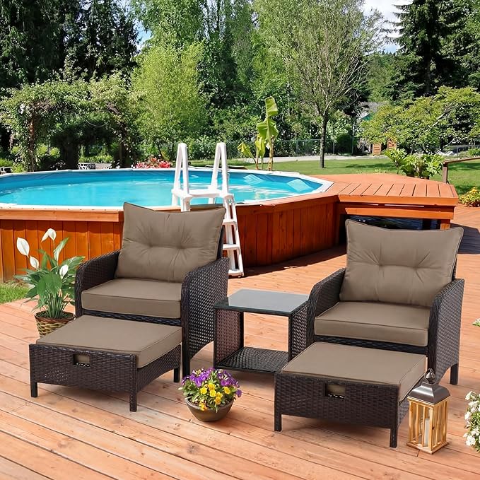 DoubleFill 1 Pcs Outdoor Ottoman Cushion 23"x19"x3" Waterproof Fade Resistant Outdoor Footstools Cushion Removable Patio Ottoman Cushions with Adjustable Fixing Strap for Stool (Light Brown)