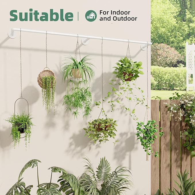 Galood Plant Hanger Indoor with 6 Hanging Chains Hanging Planters for Indoor Plants Hanging Plant Holder Window Plant Shelves White Metal Rod(Pot not Included