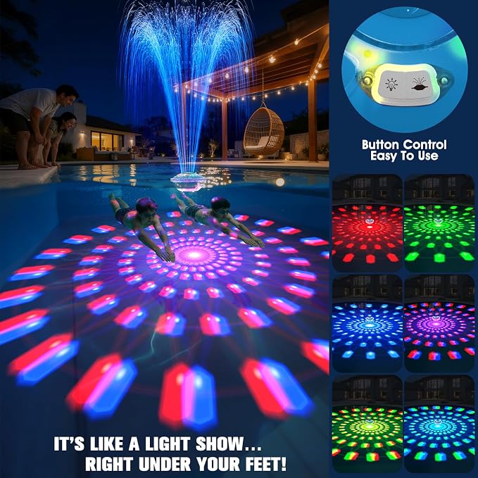 8000mAh Rechargeable Pool Fountain with Lights,2026 Floating Pool Fountain for Above Ground Pool Water Fountain Pump with Anchor,Upgraded Swimming Pool Fountain Floating Pump for Pool Pond-Light Blue