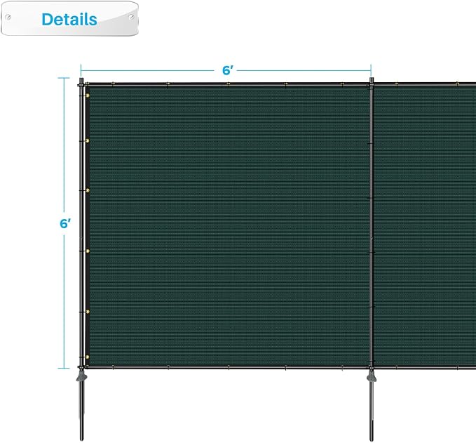 Patio 6' x 33' Outdoor Privacy Screen Freestanding Temporary Fence Panels Net Cover with Metal Poles for Outside Backyard Pool Garden Air Conditioner Fencing, Green