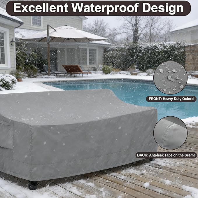 PureFit Outdoor Couch Cover Waterproof Patio Sofa Furniture Covers, 3-Seater Outdoor Cover with Air Vent and Handles, 85W x 35D x 35H Inches, Gray