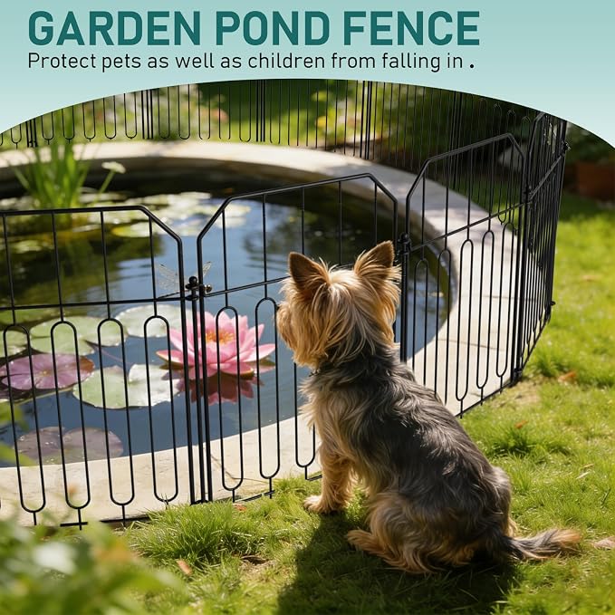 Goovilla Garden Fence, Total 10ft(L) x 21in(H) Garden Fencing Animal Barrier, 10 Pcs Rustproof Metal Wire No Dig Fence Panels, Black Decorative Garden Fences and Borders for Dogs, Flower Bed, Patio