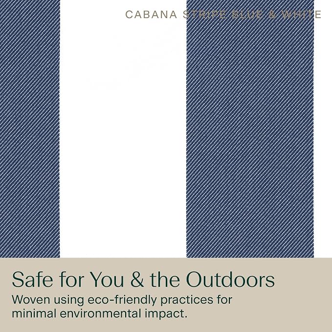 Honeycomb Outdoor Heritage Deep Seat, 24 x 23, Cabana Stripe Blue and White Chair Cushion with Removable Cover, for Patio Furniture