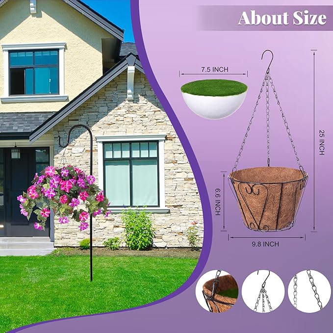Ammyoo Artificial Hanging Fake Flowers with Basket Plants for Outdoor Decoration, Faux Silk Flower UV Resistant Morning Glory for Home Porch Patio Garden Balcony Yard Look Real (Fuchsia Lotus)