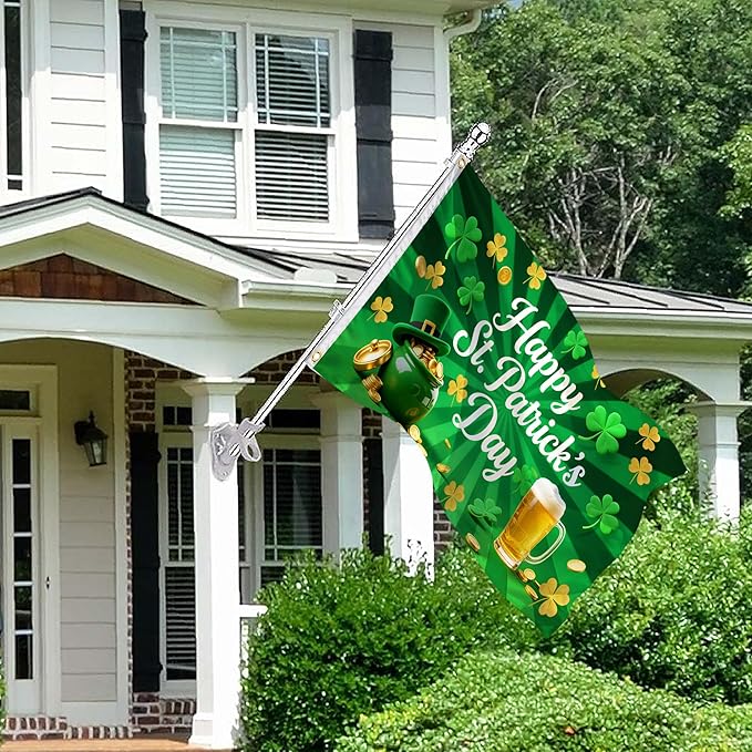 St Patrick's Day Flags 3x5 Outdoor Double Sided Flag 5x3 Ft Green Shamrocks Irish Holiday Decorations – Durable Polyester St Patricks Day Banner with White Header & 2 Brass Grommets for Yard House Garden