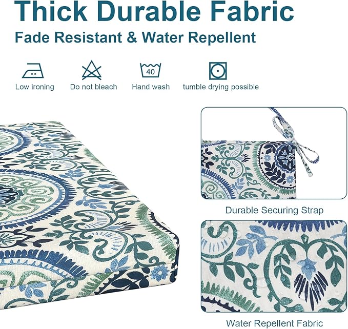DYTXIII Set of 4 Outdoor Chair Cushions, Water Resistant 18.5"x16"x2" Square Seat Cushion for Patio Dining Chairs, High-Density Replacement Pads for Indoor Outdoor Furniture - Wreath Blue
