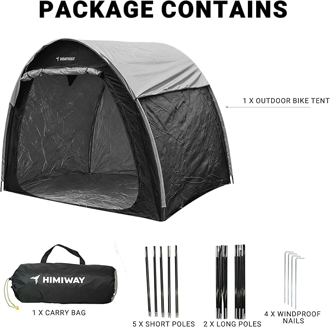 Himiway Bike Storage Shed Tent with Double Doors for 3-4 Bikes PU4000 Silver Coated Waterproof Anti-Dust 210D Oxford Fabric Portable Foldable Outdoor Bicycle Cover Shelter Carry Bag for Home Garden