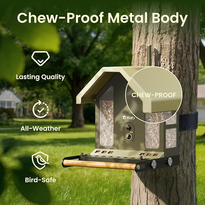 Birdfy Smart Bird Feeder with Camera, 4K UHD Video, Dual-Band 2.4/5GHz Wi-Fi, Solar Powered, AI Identification Lifetime Free, Bird Watching Gift for Bird Lovers