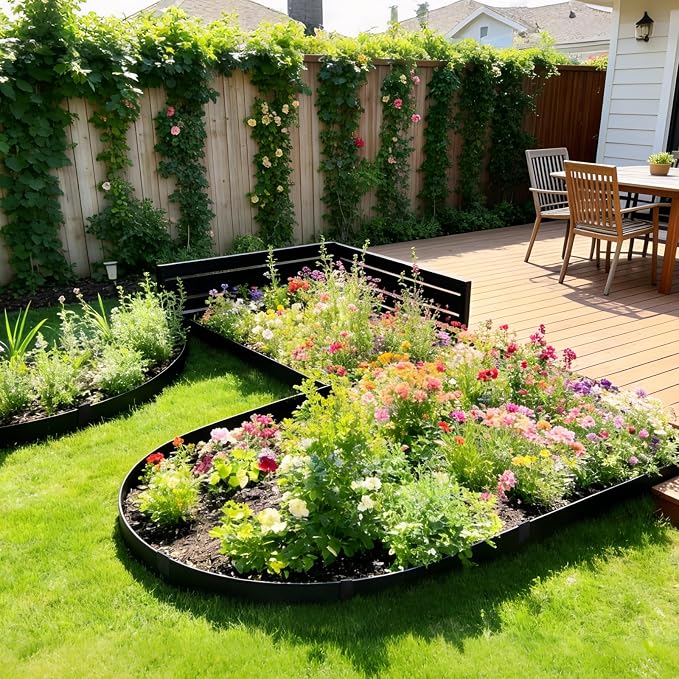 Steel Landscape Edging-33FT Landscape Lawn Edging- 4.5" H X 40" L Metal Garden Edging 10 Pcs-No-Dig Hammer Heavy Duty Steel Edging-Bendable Border Strips for Lawn Yard Black -10 Clips