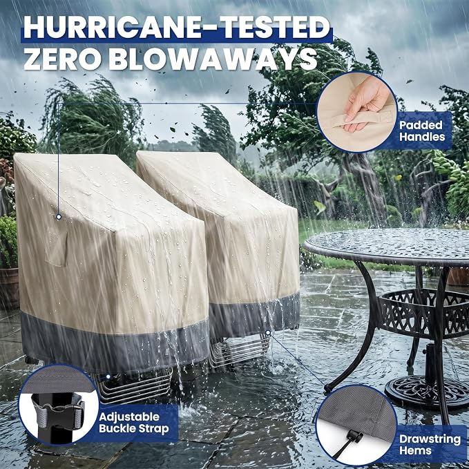 Extra Heavy Duty Stackable Patio Chair Covers Waterproof 2 Pack, Patio Furniture Covers for 4-6 Stackable Dining Chairs, Lawn Outside Outdoor Seat Cover with Air Vents, 28"W x 36"D x 47"H