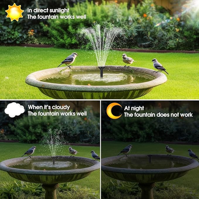 Lewisia 5W Solar Fountain Pump with Battery Backup for Patio Pool Koi Pond Bird Bath Garden Decoration Submersible Solar Powered Water Pump Kit