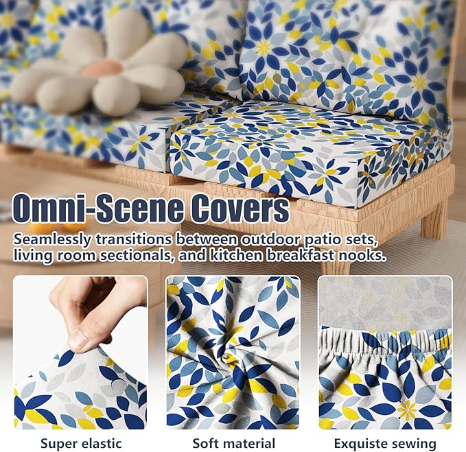 8Pcs Patio Stretch Cushion Covers, Outdoor Couch & Sofa Replacement Slipcovers for Patio Furniture Cushion Covers, Washable Reusable Furniture Protector, Square Large, Leaf Mandala