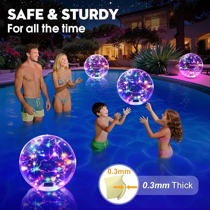 Askyli Floating Pool Lights, Colorful LED Solar Pool Lights that Float, IP68 Waterproof Light up Pool Balls, 15" Inflatable Floating Light for Pools Party Wedding Decor (2Piece)