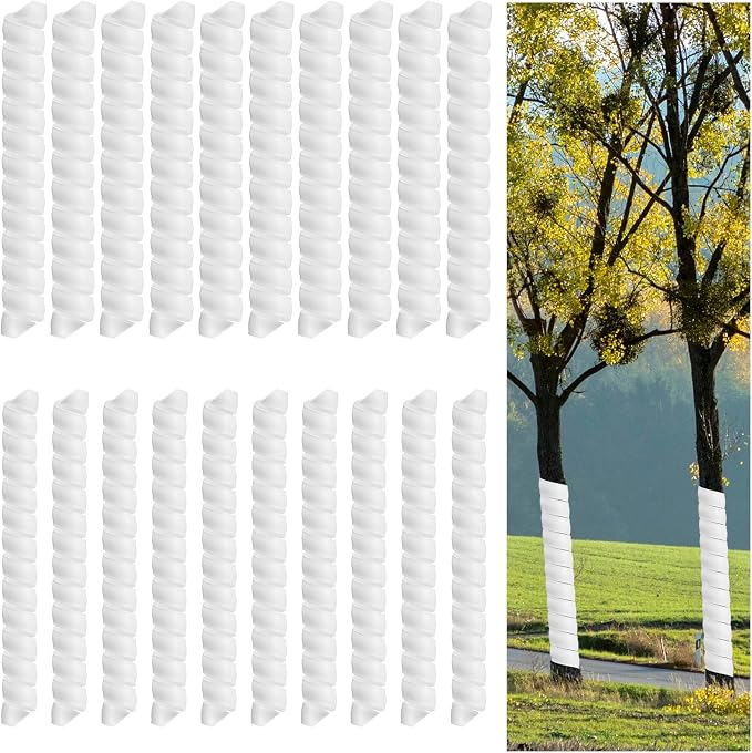 Wesiti 20 Pcs Tree Trunk Protector Plastic Spiral Trunk Tree Wrap Guard Bark Tube Protectors to Protect Bark Saplings from Deer Cats Rodents Rabbit Mowers (White)