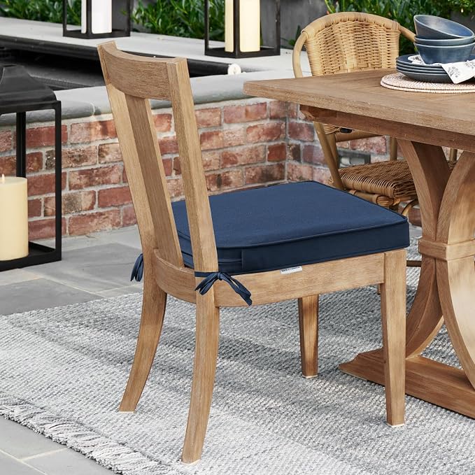 Unimatta Sunbrella Round Corner Seat Cushions, 17" x 16" x 2", Set of 4, Indoor Outdoor Water Repellent Universal Chair Pads with Ties for Patio Furniture, Garden Dining Chairs, Specrtum Indigo